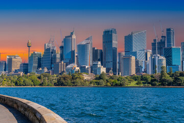 Obraz premium 2 July 2026 View of Sydney central Business District CBD residential and commercial high rise office towers viewed from Botanical Gardens on the harbour foreshore in Sydney NSW Australia