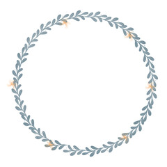 Naklejka premium Elegant Circular Floral Wreath Frame with Green Leaves, Blooming Flowers, Botanical Border, Round Decorative Nature Illustration Isolated on Transparent Background