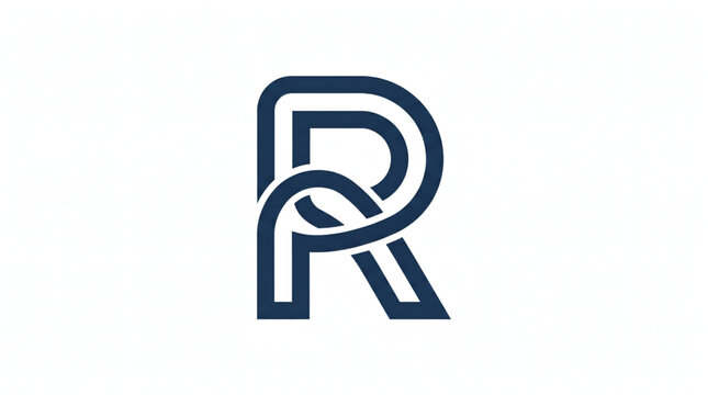 Logo huruf R dengan seni garis saling bertautan minimalis.	