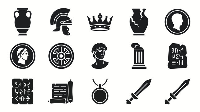 Ancient Greek and Roman Civilization Icons Set.