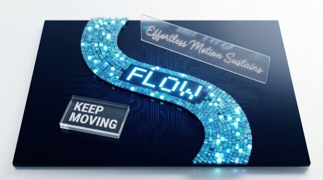 Winding blue path with flow and keep moving signs