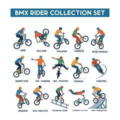 Obraz premium BMX Rider Collection Set - Illustrated BMX Tricks, Stunts and Freestyle Bike Icons