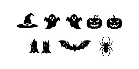 Fototapeta premium Halloween flat icons set, spooky holiday symbols for design