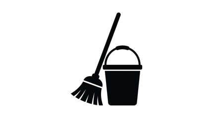 Broom and bucket silhouette against a white background © Sahinur