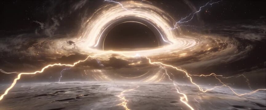 Cosmic black hole space galaxy universe gravity horizon nebula star energy swirl dramatic storm sky vortex surreal landscape glowing ring crack surface night glow fantasy science fiction power