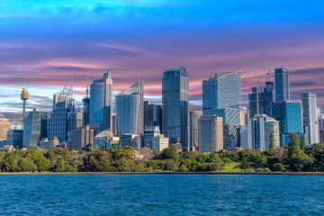 Obraz premium 2 July 2026 View of Sydney central Business District CBD residential and commercial high rise office towers viewed from Botanical Gardens on the harbour foreshore in Sydney NSW Australia