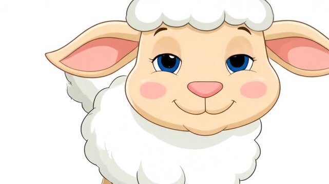 Cute Cartoon Sheep Smiling Face.