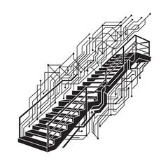 Fototapeta premium Modern cyber technology stairs silhouette futuristic geometric architecture