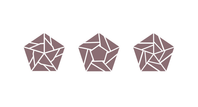 Three abstract geometric pentagon shapes in brown.