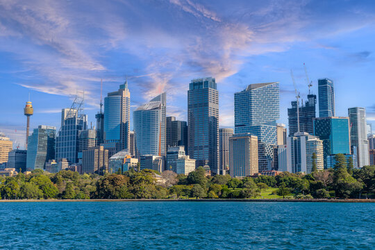 2 July 2026 View of Sydney central Business District CBD residential and commercial high rise office towers viewed from Botanical Gardens  on the harbour foreshore  in Sydney NSW Australia