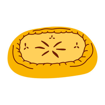 Hand Drawn Cottage Cheese Pie, Traditional Homemade Pastry Illustration in Flat Style, Golden Baked Dessert with Rustic Bakery Charm