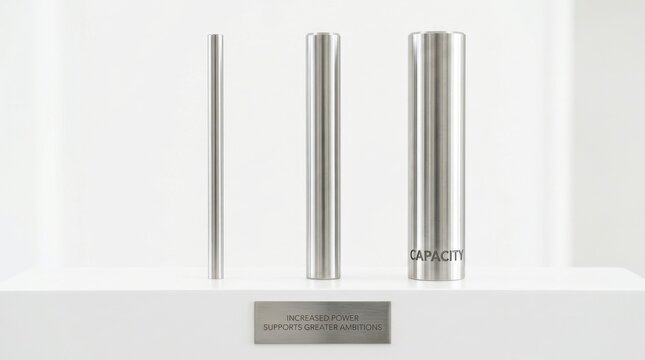 Three polished steel cylinders of varying sizes