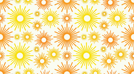 Fototapeta premium Seamless Pattern of Abstract Yellow and Orange Sunbursts with Radiant Rays for Summer Background and Textile Design