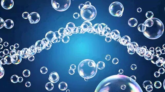 Floating soap bubbles on a blue background