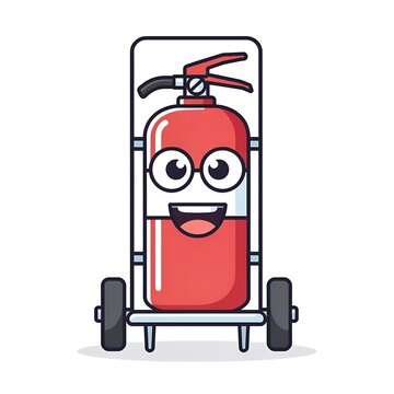 Cute cartoon fire engine toy with smiling face on wheels.