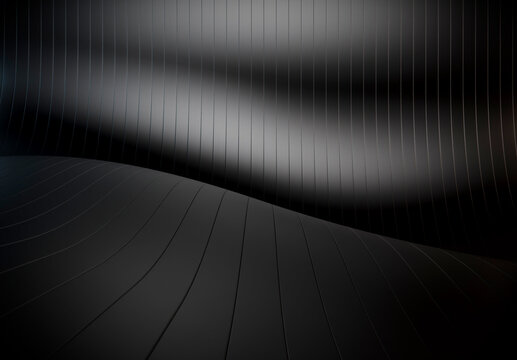 Abstract Black Metallic Curved Wave Lines Background