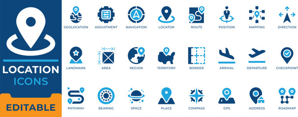 Location Map Navigation GPS Route Pin Icon Set - editable vectors for geographic tracking, geolocation, and travel roadmap. © Mst Rafiya Akter