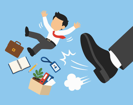 Businessman Being Kicked Out of Job Corporate Layoff Concept Vector Illustration