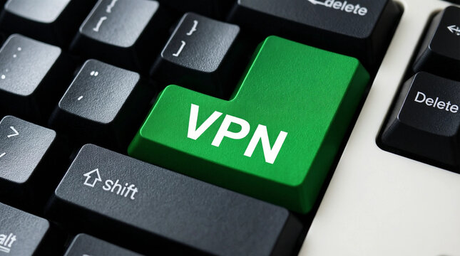 Green VPN key on computer keyboard highlighting online privacy and secure internet connection concept