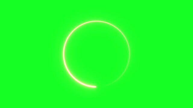 Abstract glowing circle of light animation on green background. Neon light animated circle loading icon, circle frame loading neon light rotation.	
