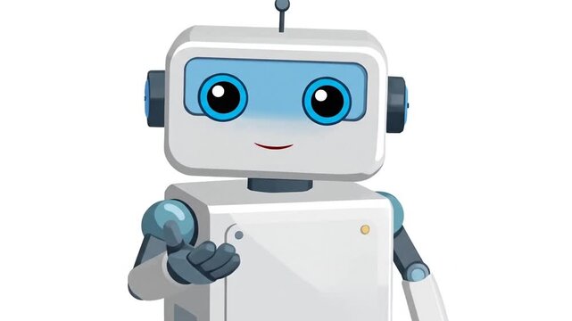 Cute robot waving and smiling happily.