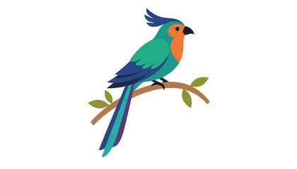 Fototapeta premium Colorful exotic parrot perched gracefully on a leafy tree branch isolated on a clean white background.