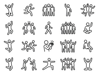 Fototapeta premium Set of line icons representing people in various activities and social situations