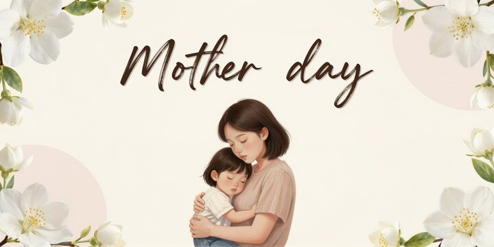 Soft pastel mother and child embrace postcard with jasmine border