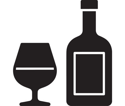 Bottle and Glass Icon Symbol Representing Beverage Alcohol Concept for Bar Menu Design, Drink Branding, and Hospitality Signage