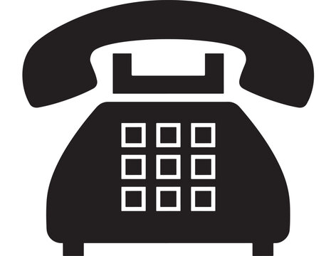 Telephone Icon with Handset, Keypad and Desk Base in Flat Black and White Style for Communication Concept Design