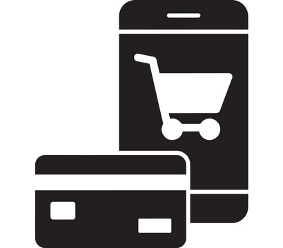 Shopping Cart Icon Next to Credit Card and Shopping Bag Icon, E-Commerce Payment Concept on a Minimalist Background