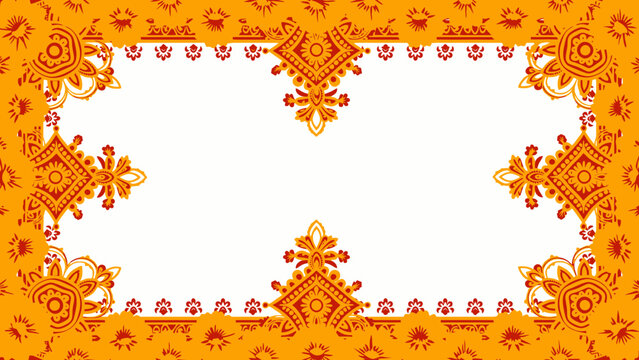 Traditional durga puja festival border with orange floral ornaments