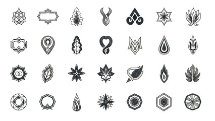 Fototapeta premium A 2D Vector Illustration of various abstract shapes and symbols on a white background