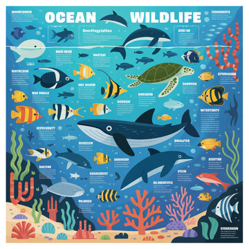 Ocean Wildlife Marine Animals Underwater Ecosystem Educational Poster Keywords: ocean, wildlife