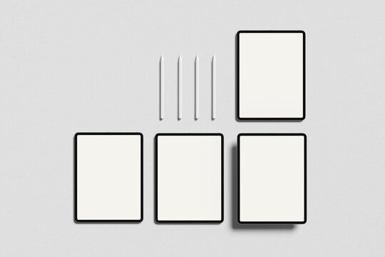 Tablet mockup on minimal background. Modern tablet display mockup scene. Tablet with empty screen. Photo mockup with clipping path.