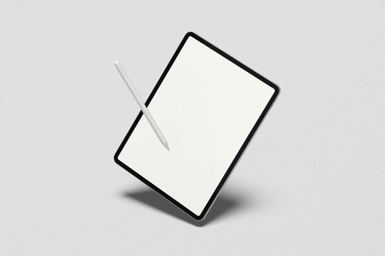 Tablet mockup on minimal background. Modern tablet display mockup scene. Tablet with empty screen. Photo mockup with clipping path.
