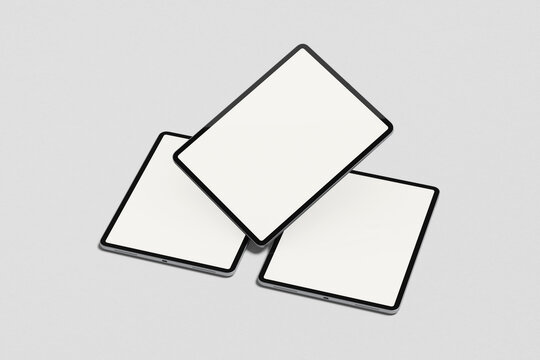 Tablet mockup on minimal background. Modern tablet display mockup scene. Tablet with empty screen. Photo mockup with clipping path.
