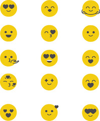 Naklejka premium Colorful Emoji Icons Collection – Happy, Sad, Love, Laugh, Angry, Modern Social Media Reaction Set