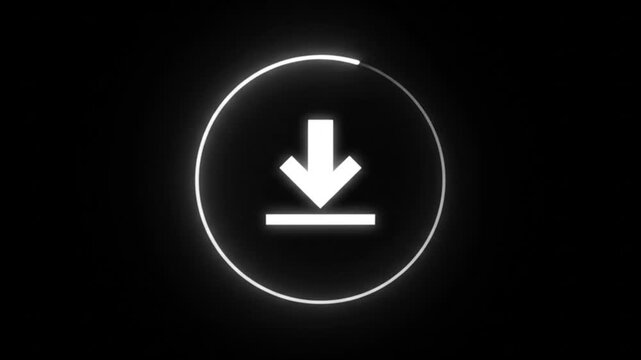 Glowing circular download progress icon animation
