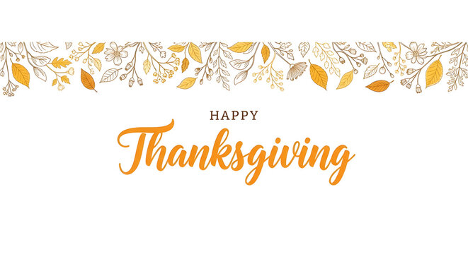 Happy thanksgiving greeting card design with gold autumn leaves border frame