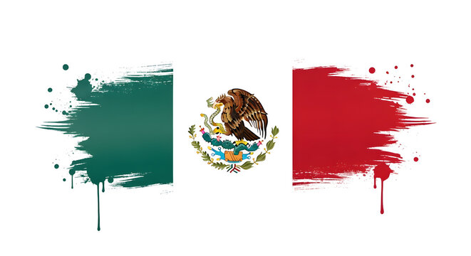 Mexico flag design with artistic ink brush strokes and paint splatter effect