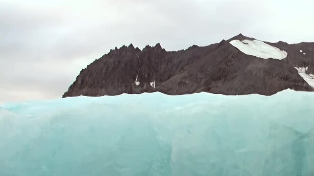 Immense, luminous blue ice mass emerges from Arctic Ocean. Extreme adventurers navigate chilly waters, passing this magnificent frozen sentinel. Its ancient form creates breathtaking panorama.