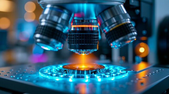 Advanced optical tweezers microscope manipulating microscopic particles with laser beam in modern photonics research laboratory