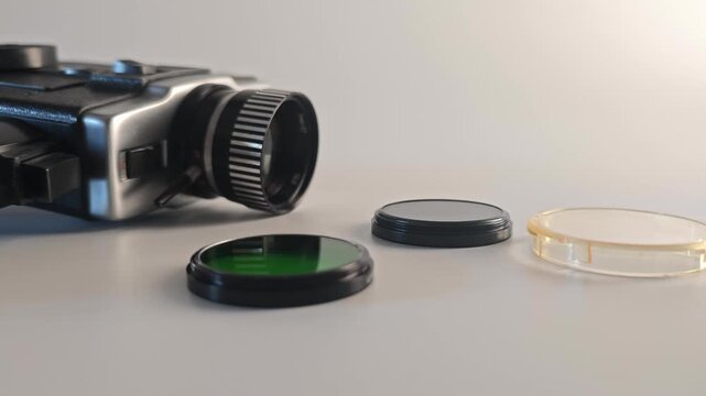 Exploring light filters with a vintage movie camera in a home setting