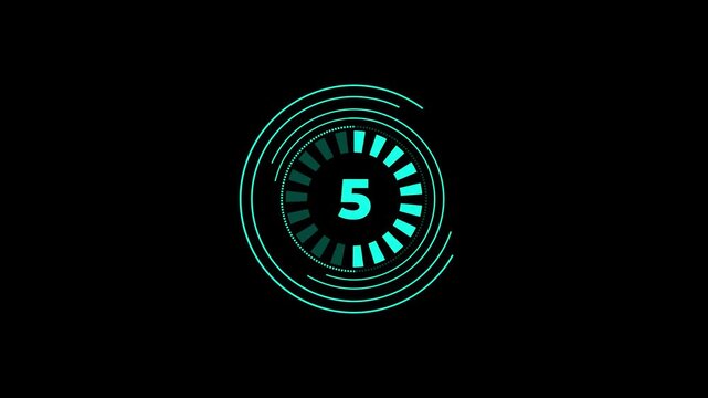 Cyan 10 second countdown with UHD circle, countdown 10 to 0. UHD circular with ten seconds countdown animated and alpha channel.