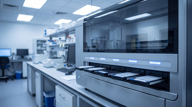 Modern DNA sequencing machine in a genomics laboratory
