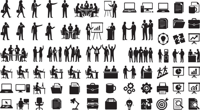 Set of 100+ Business People and Office Icons Vector