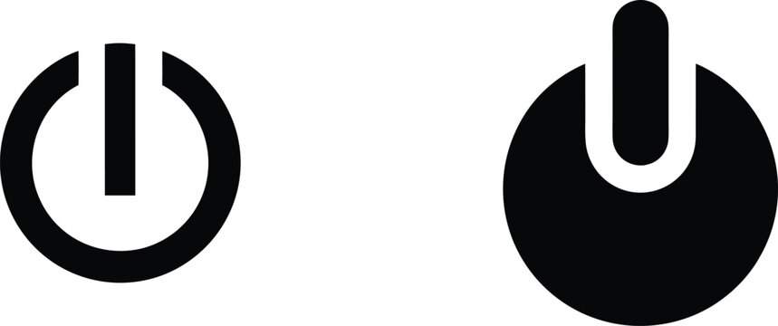 Collection of power switch symbols designed as flat black graphics for electronic devices and control panel interfaces.