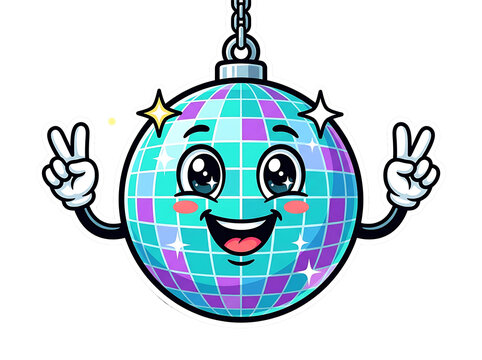 Smiling Disco Ball Character Showing Peace Sign Isolated on a Transparent Background for Party Design
