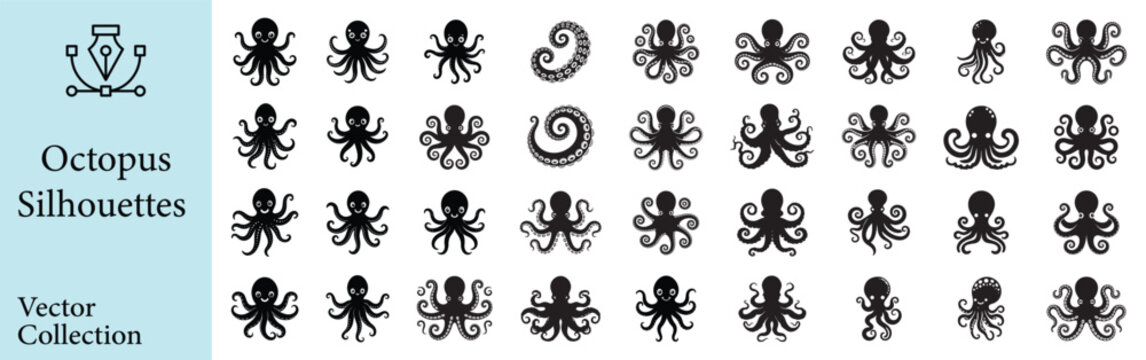Set of octopus silhouettes vector illustration isolated